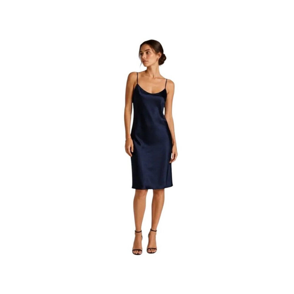 Rickie Freeman Teri Jon Navy Satin Slip Dress Cocktail Party, Evening Size 12